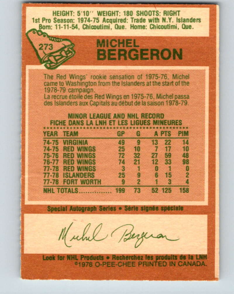 1978-79 O-Pee-Chee #273 Michel Bergeron Washington Capitals V24709