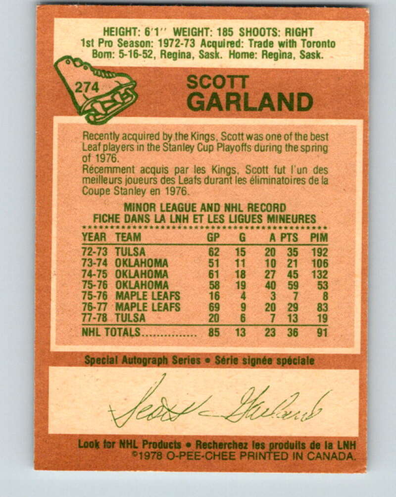 1978-79 O-Pee-Chee #274 Scott Garland Los Angeles Kings V24711