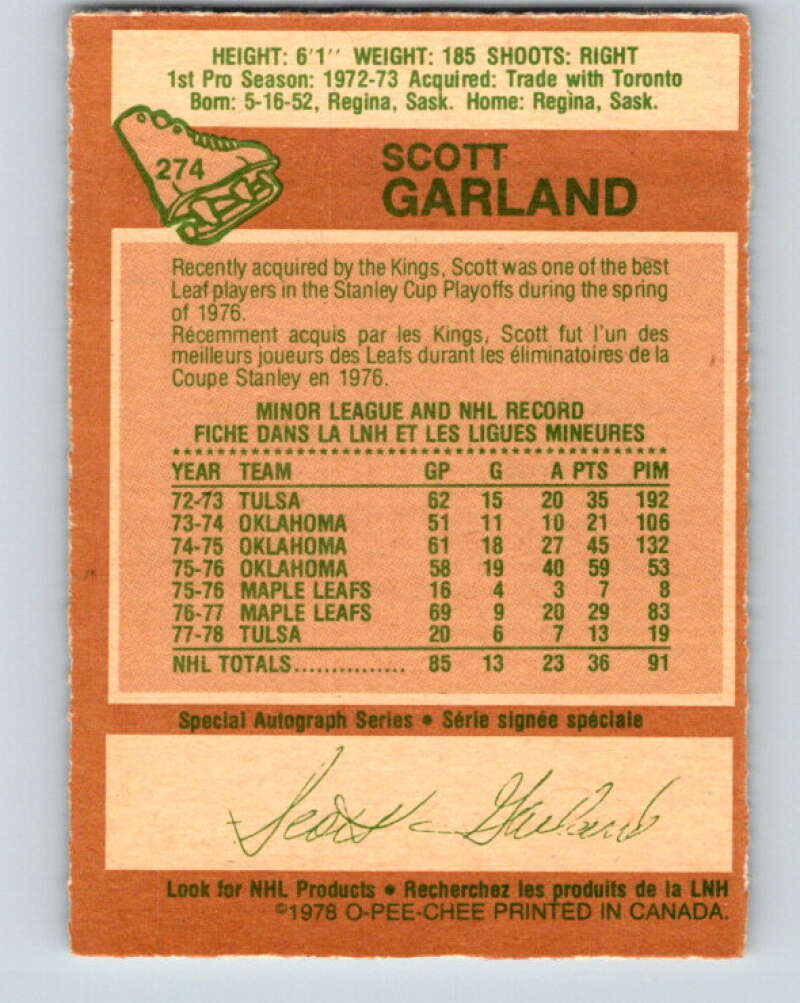 1978-79 O-Pee-Chee #274 Scott Garland Los Angeles Kings V24712