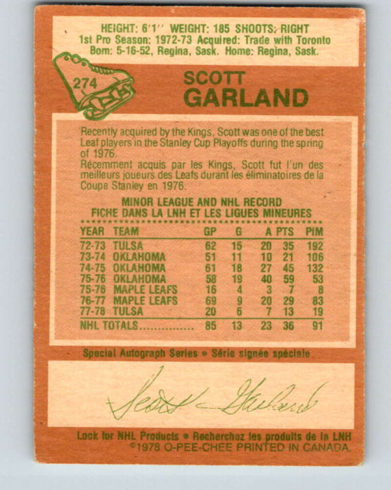 1978-79 O-Pee-Chee #274 Scott Garland Los Angeles Kings V24714