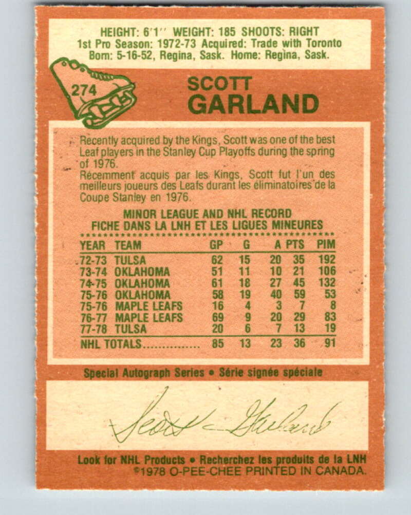1978-79 O-Pee-Chee #274 Scott Garland Los Angeles Kings V24715