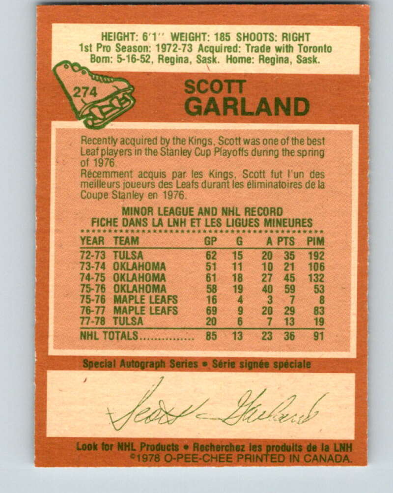 1978-79 O-Pee-Chee #274 Scott Garland Los Angeles Kings V24716