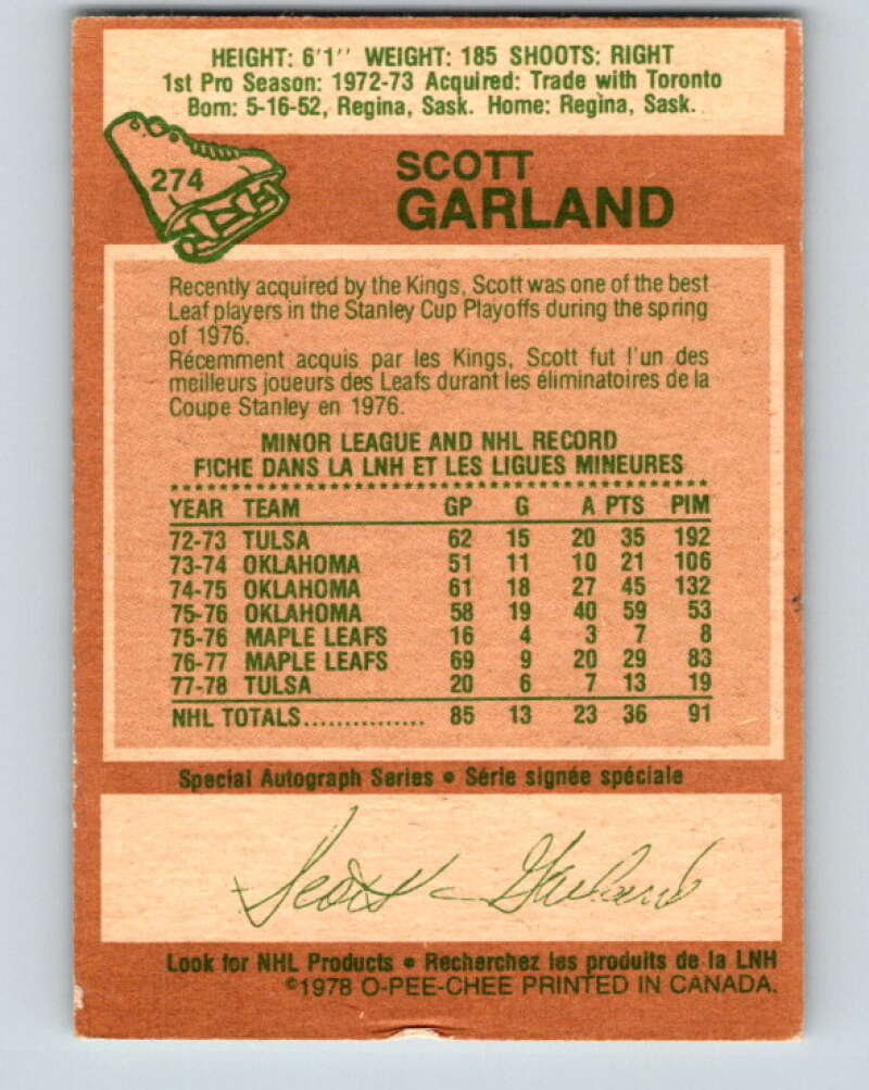 1978-79 O-Pee-Chee #274 Scott Garland Los Angeles Kings V24720