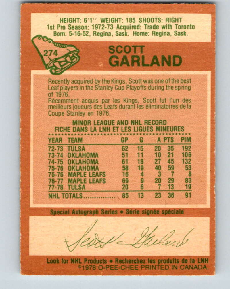 1978-79 O-Pee-Chee #274 Scott Garland Los Angeles Kings V24721
