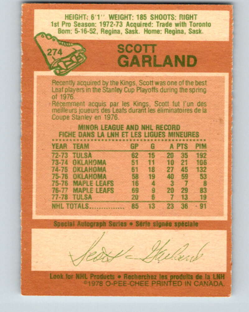 1978-79 O-Pee-Chee #274 Scott Garland Los Angeles Kings V24723