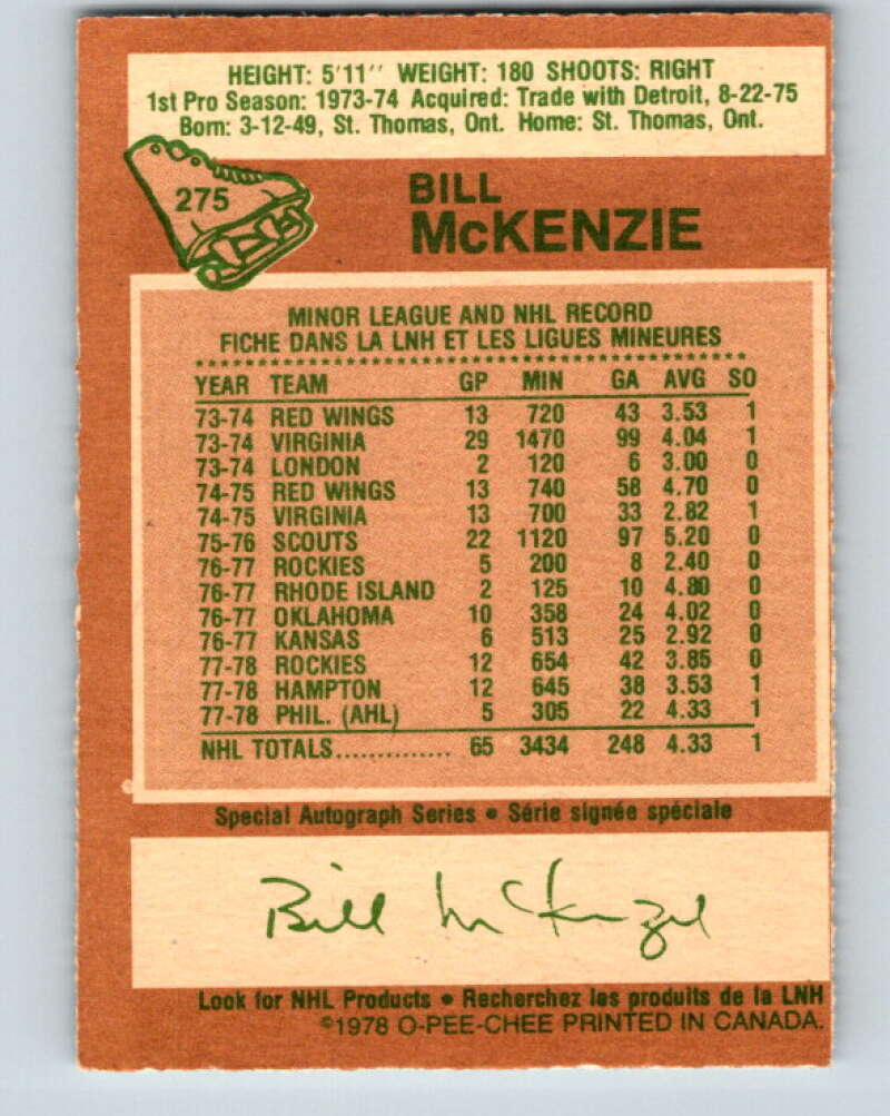 1978-79 O-Pee-Chee #275 Bill McKenzie Colorado Rockies V24726