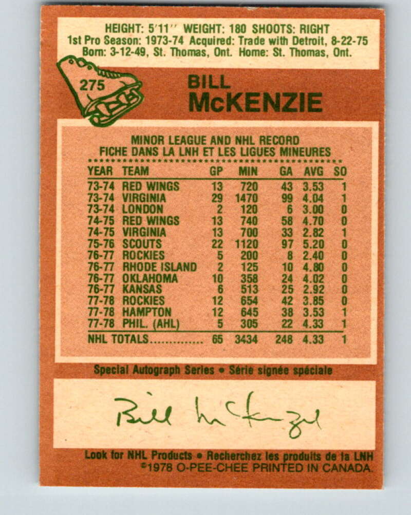 1978-79 O-Pee-Chee #275 Bill McKenzie Colorado Rockies V24727