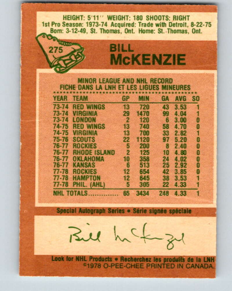 1978-79 O-Pee-Chee #275 Bill McKenzie Colorado Rockies V24728