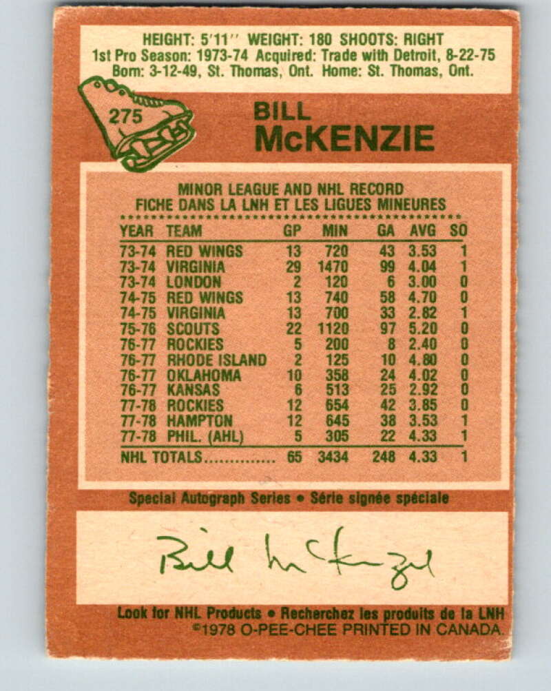 1978-79 O-Pee-Chee #275 Bill McKenzie Colorado Rockies V24730