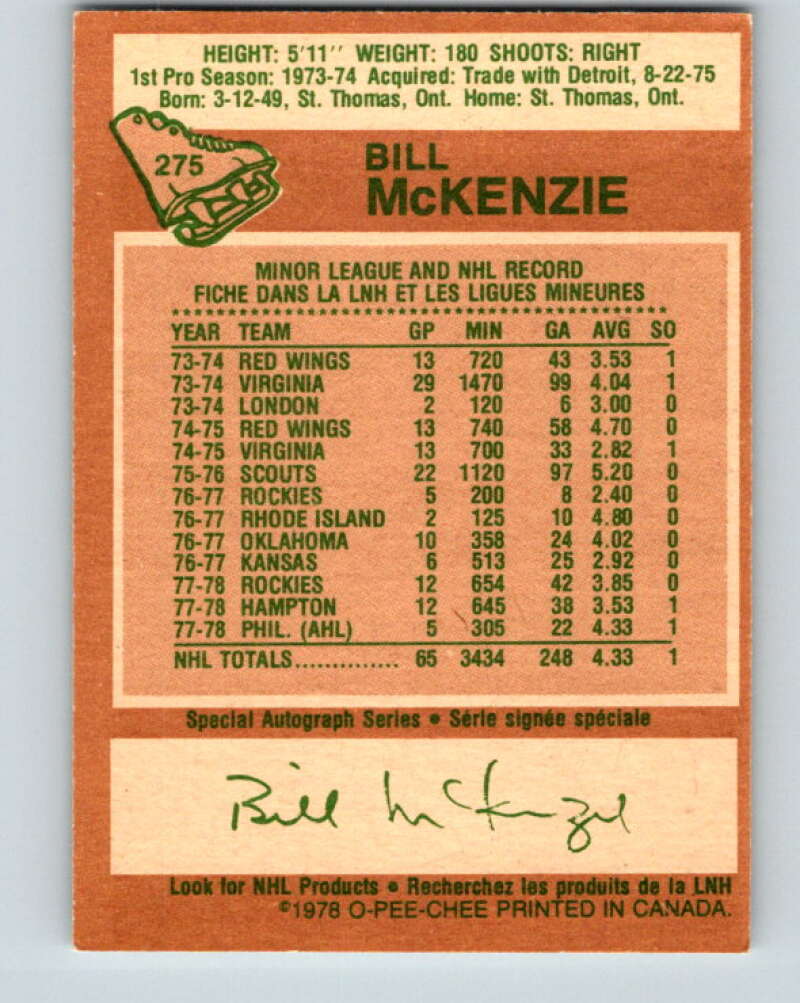 1978-79 O-Pee-Chee #275 Bill McKenzie Colorado Rockies V24735