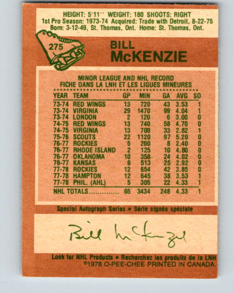 1978-79 O-Pee-Chee #275 Bill McKenzie Colorado Rockies V24736
