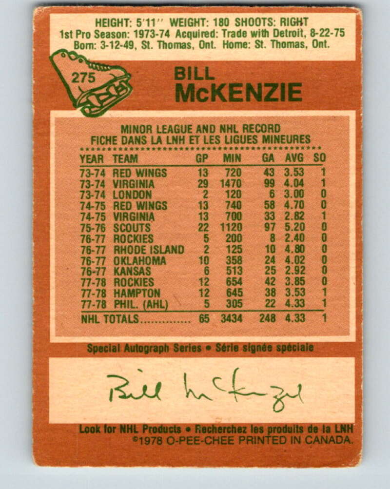 1978-79 O-Pee-Chee #275 Bill McKenzie Colorado Rockies V24739