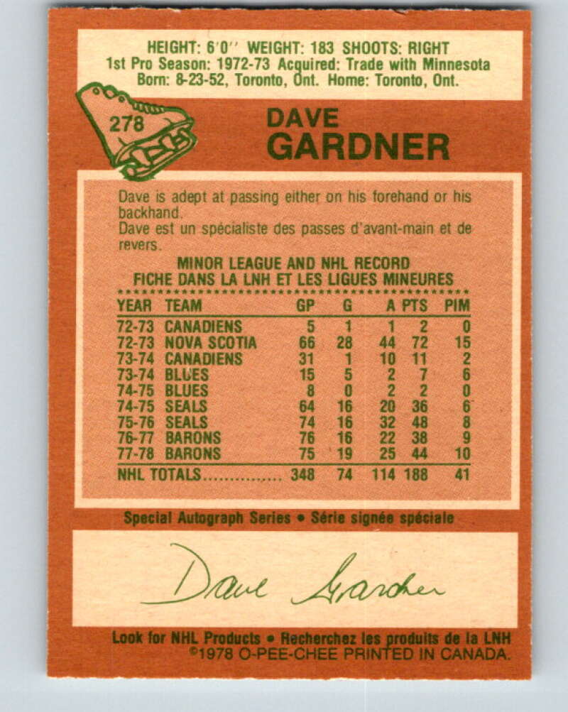 1978-79 O-Pee-Chee #278 Dave Gardner Los Angeles Kings V24763