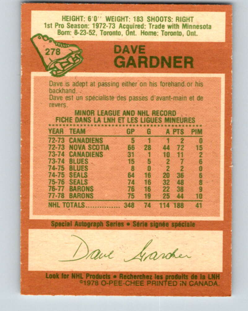 1978-79 O-Pee-Chee #278 Dave Gardner Los Angeles Kings V24764