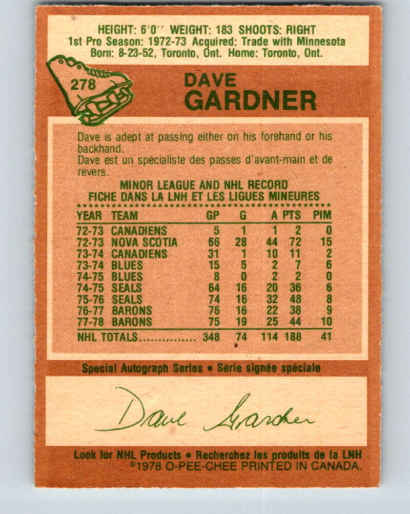 1978-79 O-Pee-Chee #278 Dave Gardner Los Angeles Kings V24766