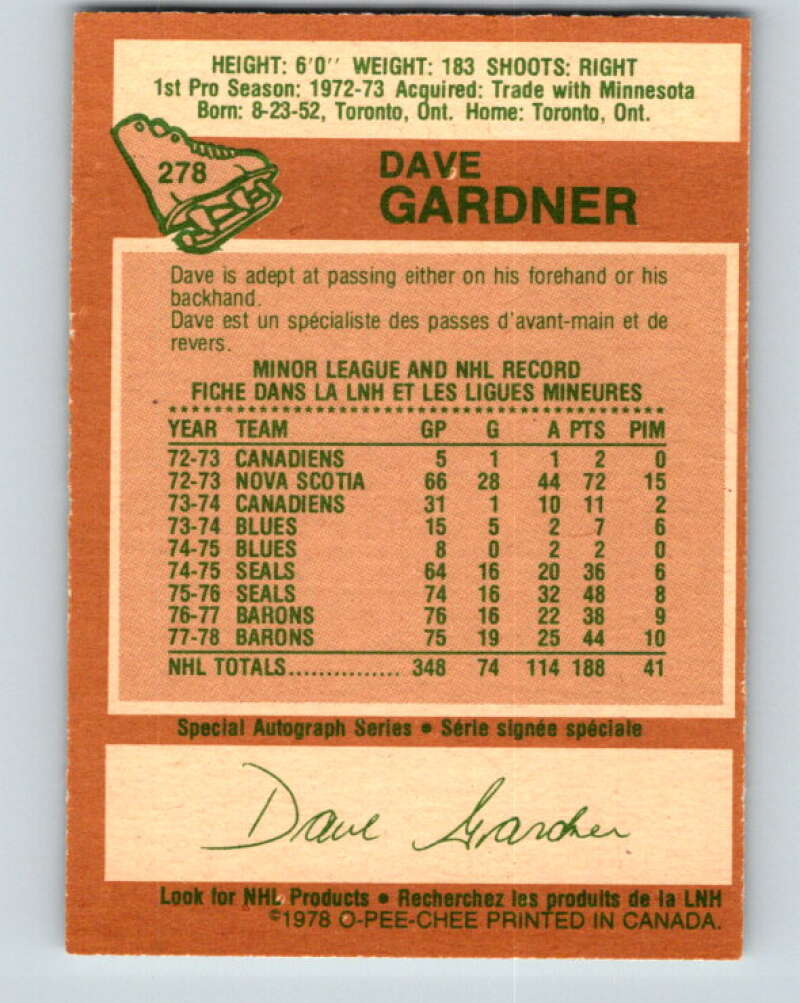 1978-79 O-Pee-Chee #278 Dave Gardner Los Angeles Kings V24768