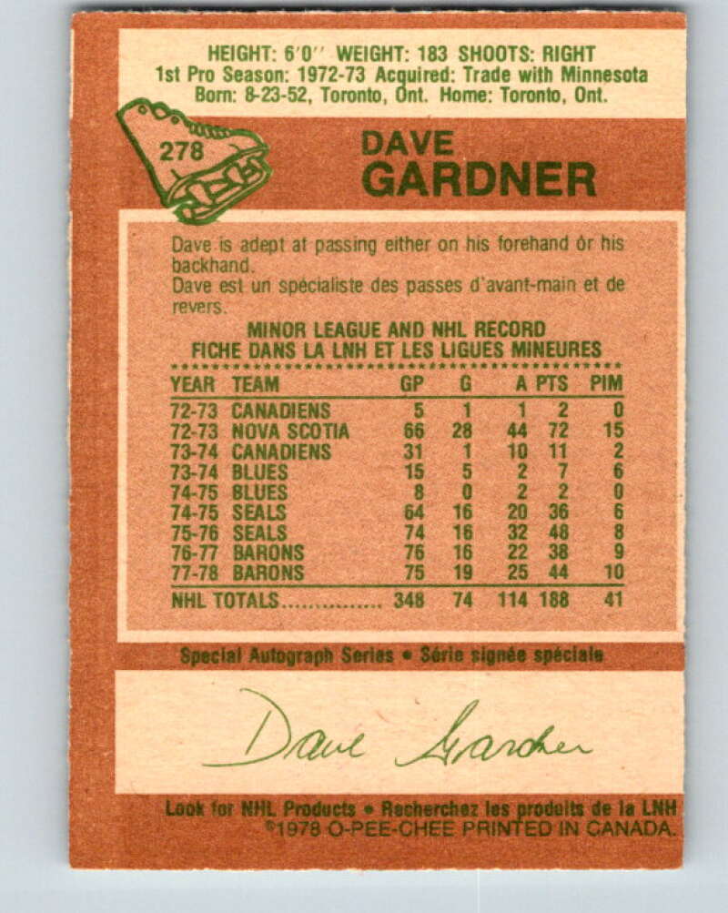 1978-79 O-Pee-Chee #278 Dave Gardner Los Angeles Kings V24772