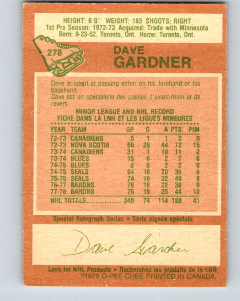 1978-79 O-Pee-Chee #278 Dave Gardner Los Angeles Kings V24773