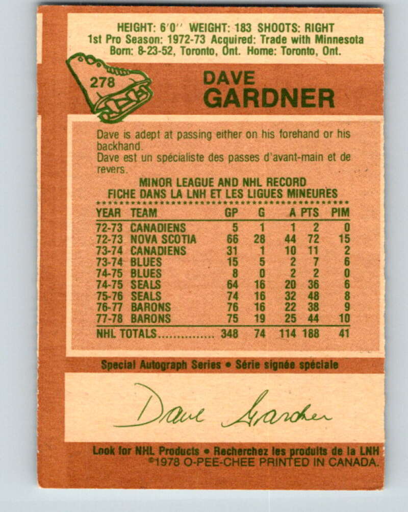1978-79 O-Pee-Chee #278 Dave Gardner Los Angeles Kings V24774