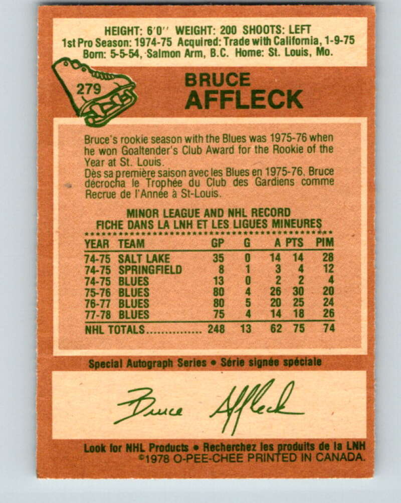 1978-79 O-Pee-Chee #279 Bruce Affleck St. Louis Blues V24780