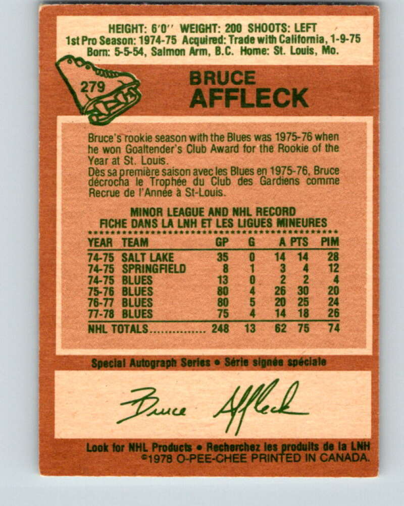 1978-79 O-Pee-Chee #279 Bruce Affleck St. Louis Blues V24781