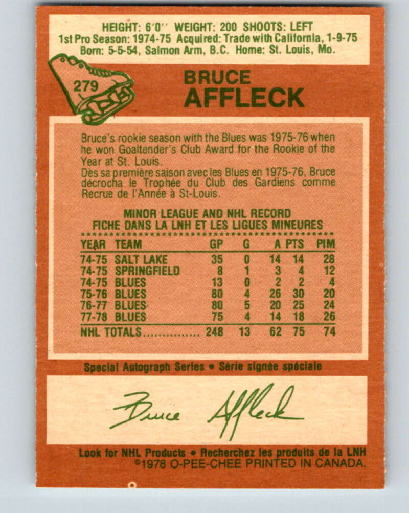 1978-79 O-Pee-Chee #279 Bruce Affleck St. Louis Blues V24782