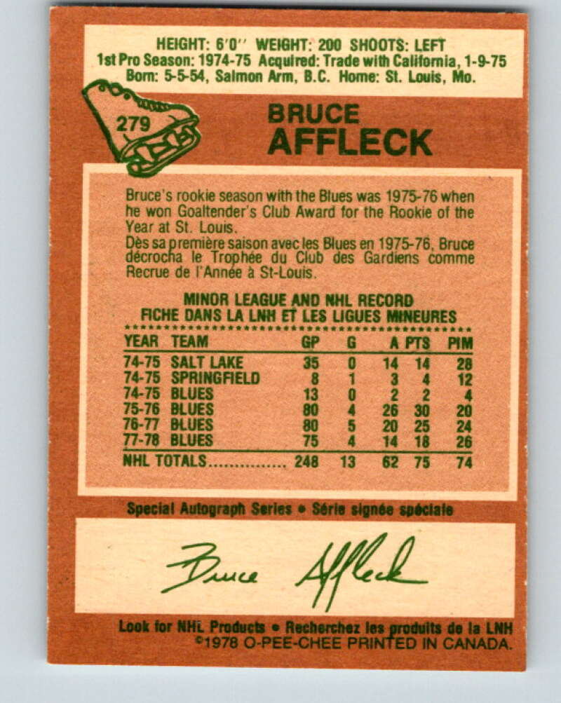 1978-79 O-Pee-Chee #279 Bruce Affleck St. Louis Blues V24783