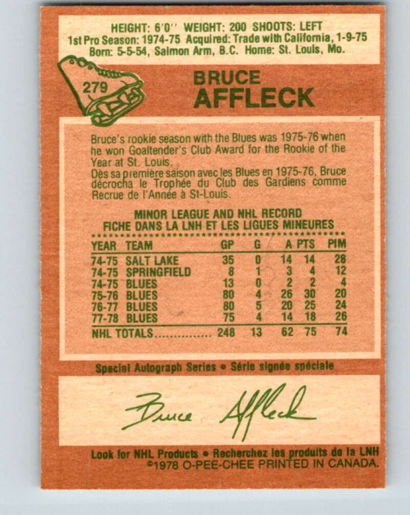 1978-79 O-Pee-Chee #279 Bruce Affleck St. Louis Blues V24789
