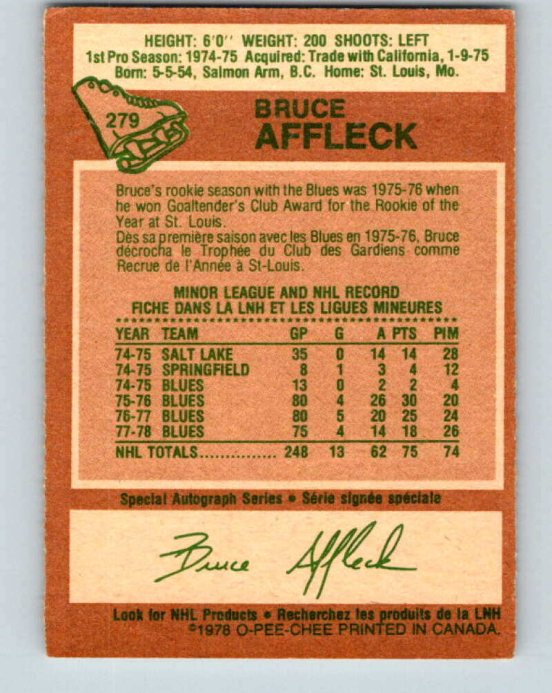 1978-79 O-Pee-Chee #279 Bruce Affleck St. Louis Blues V24790