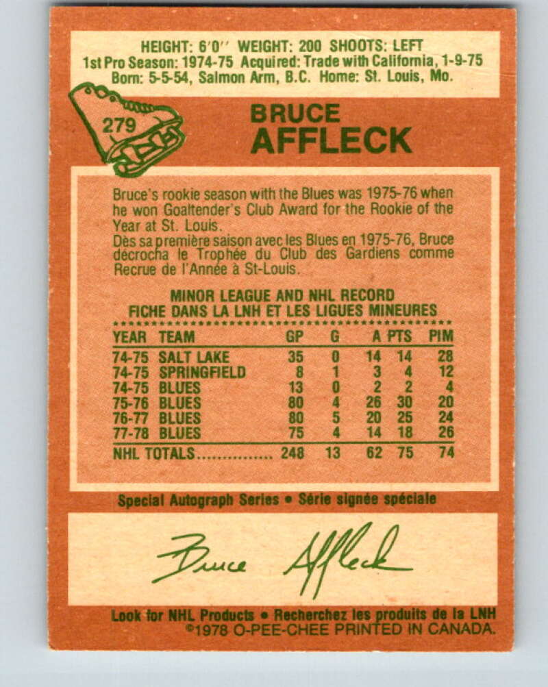 1978-79 O-Pee-Chee #279 Bruce Affleck St. Louis Blues V24791