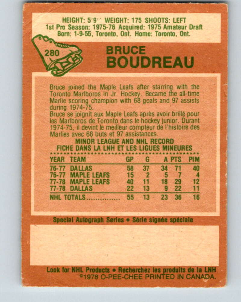 1978-79 O-Pee-Chee #280 Bruce Boudreau RC Rookie Maple Leafs V24794
