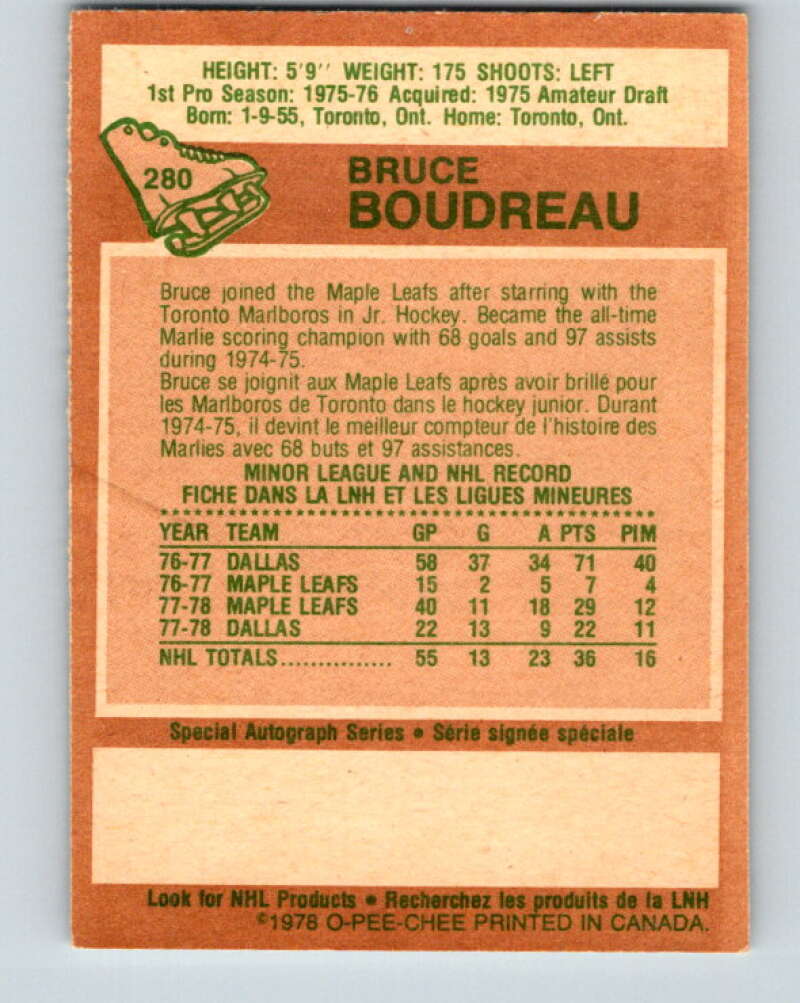 1978-79 O-Pee-Chee #280 Bruce Boudreau RC Rookie Maple Leafs V24796