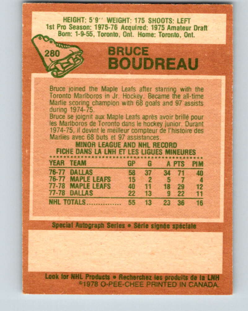 1978-79 O-Pee-Chee #280 Bruce Boudreau RC Rookie Maple Leafs V24802