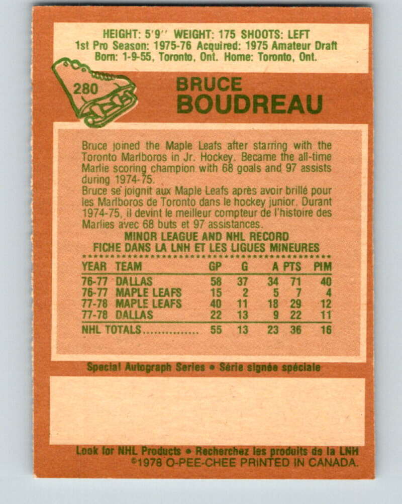 1978-79 O-Pee-Chee #280 Bruce Boudreau RC Rookie Maple Leafs V24805