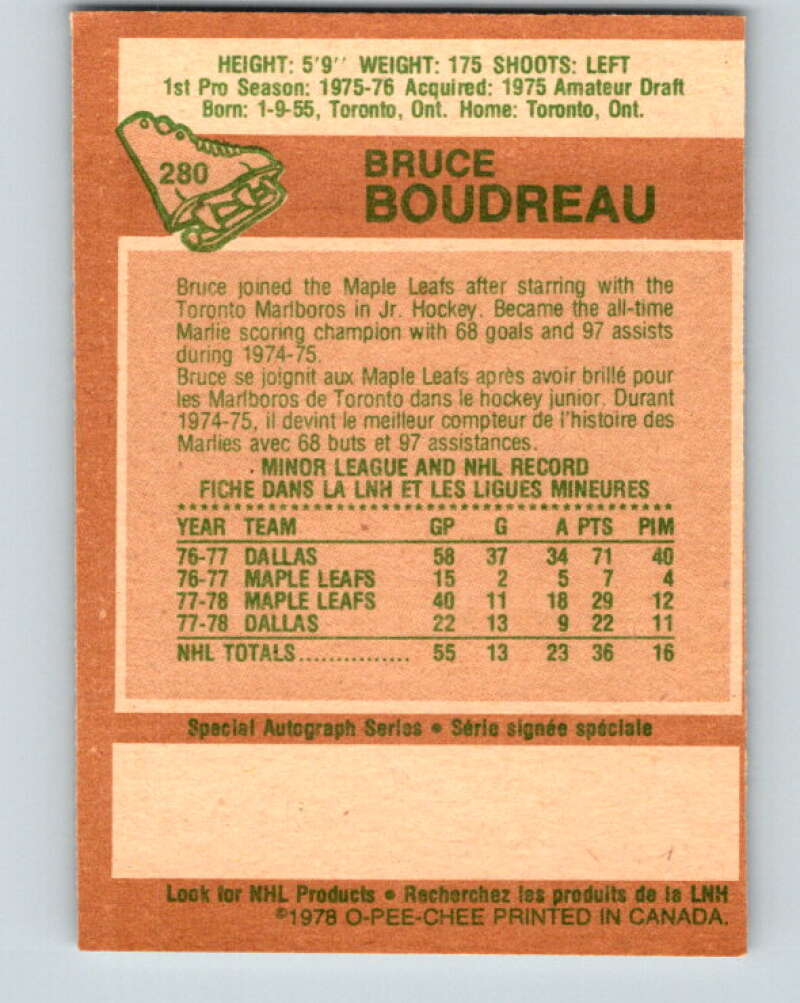 1978-79 O-Pee-Chee #280 Bruce Boudreau RC Rookie Maple Leafs V24807