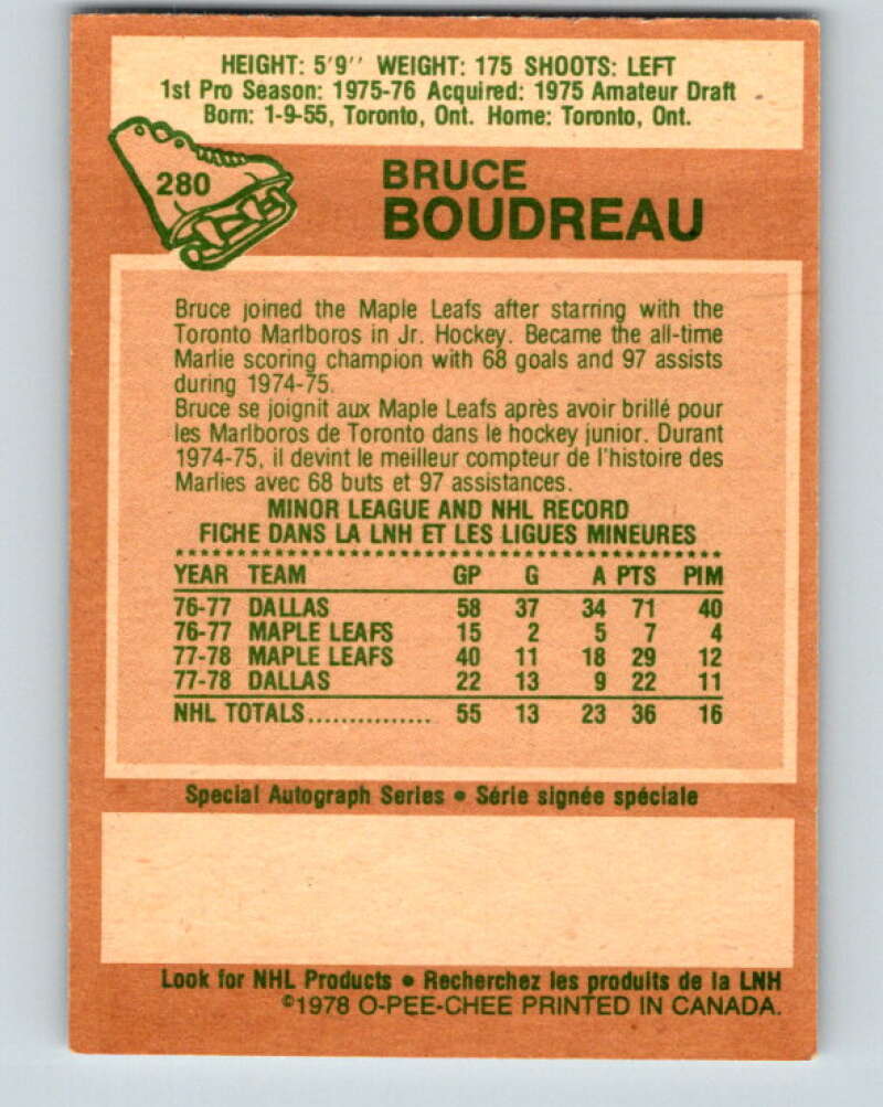 1978-79 O-Pee-Chee #280 Bruce Boudreau RC Rookie Maple Leafs V24809