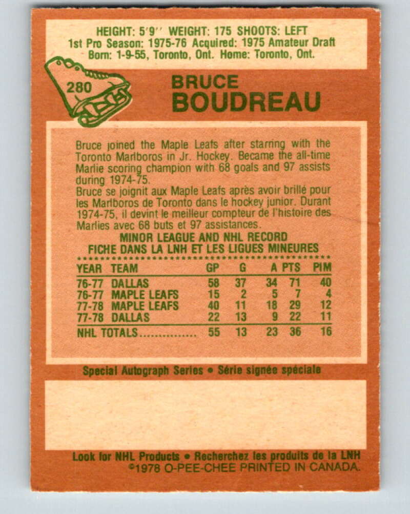 1978-79 O-Pee-Chee #280 Bruce Boudreau RC Rookie Maple Leafs V24810