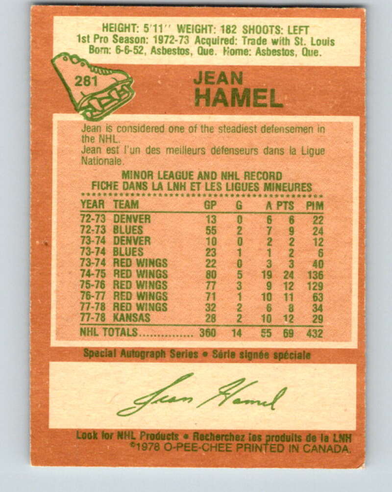 1978-79 O-Pee-Chee #281 Jean Hamel Detroit Red Wings V24814