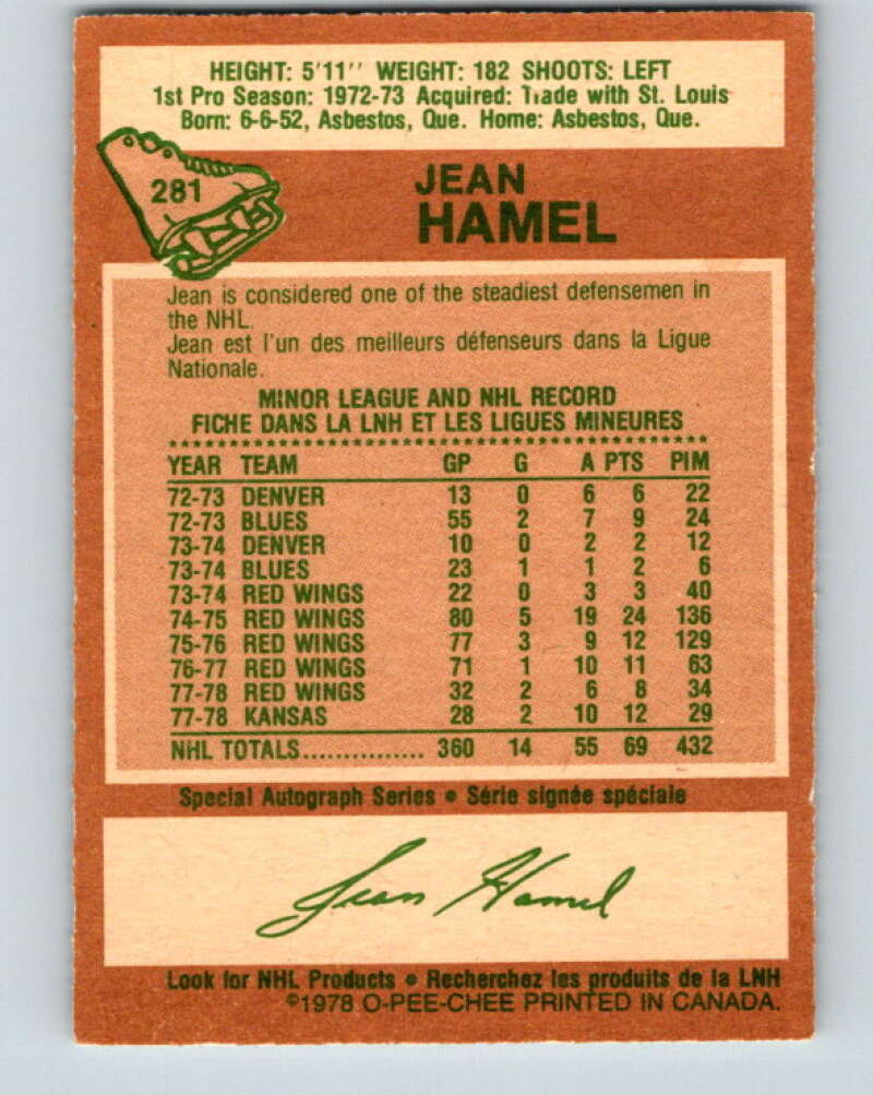 1978-79 O-Pee-Chee #281 Jean Hamel Detroit Red Wings V24818