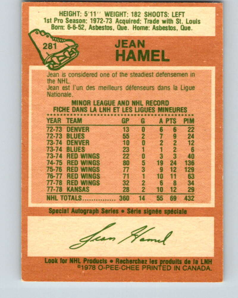 1978-79 O-Pee-Chee #281 Jean Hamel Detroit Red Wings V24820