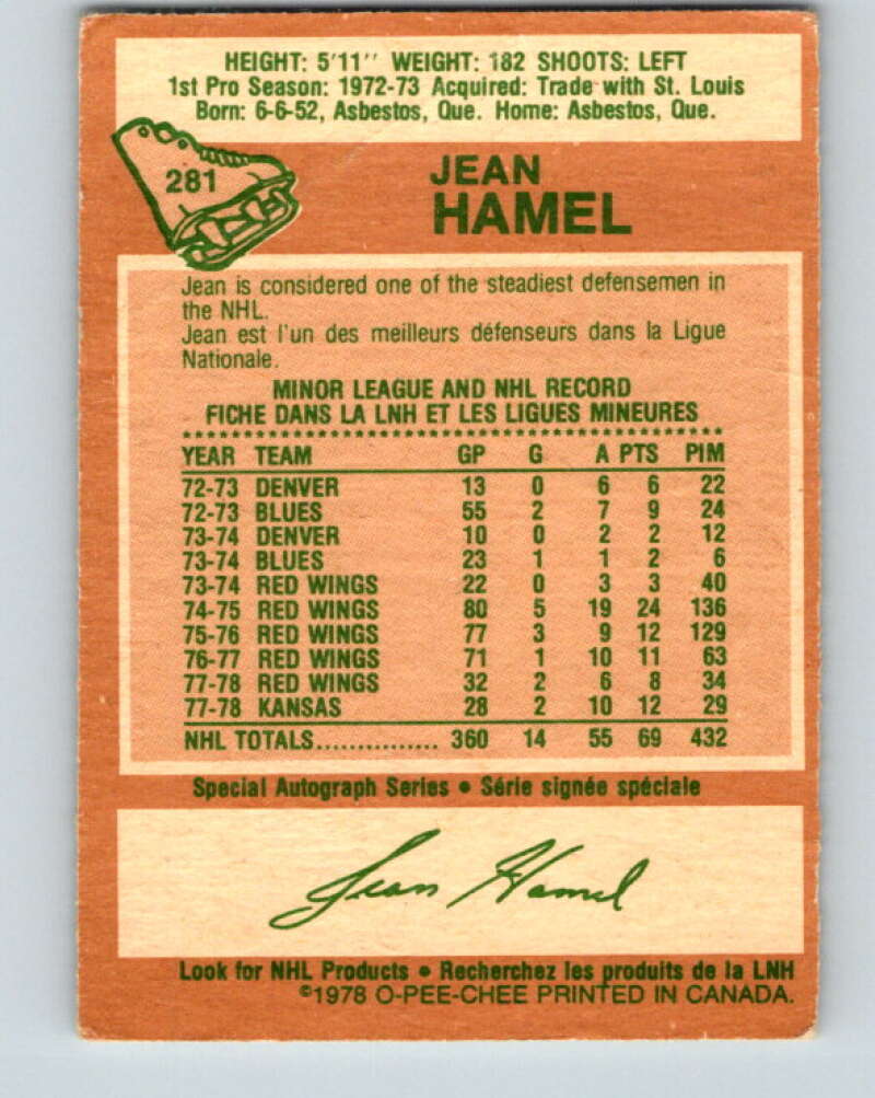 1978-79 O-Pee-Chee #281 Jean Hamel Detroit Red Wings V24822