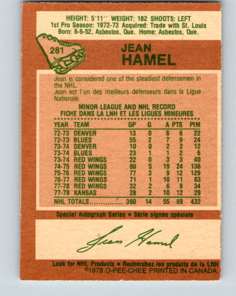 1978-79 O-Pee-Chee #281 Jean Hamel Detroit Red Wings V24825