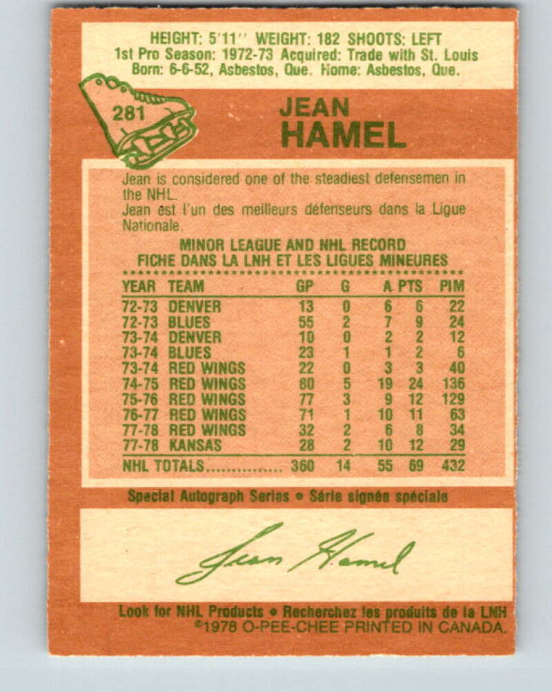 1978-79 O-Pee-Chee #281 Jean Hamel Detroit Red Wings V24827