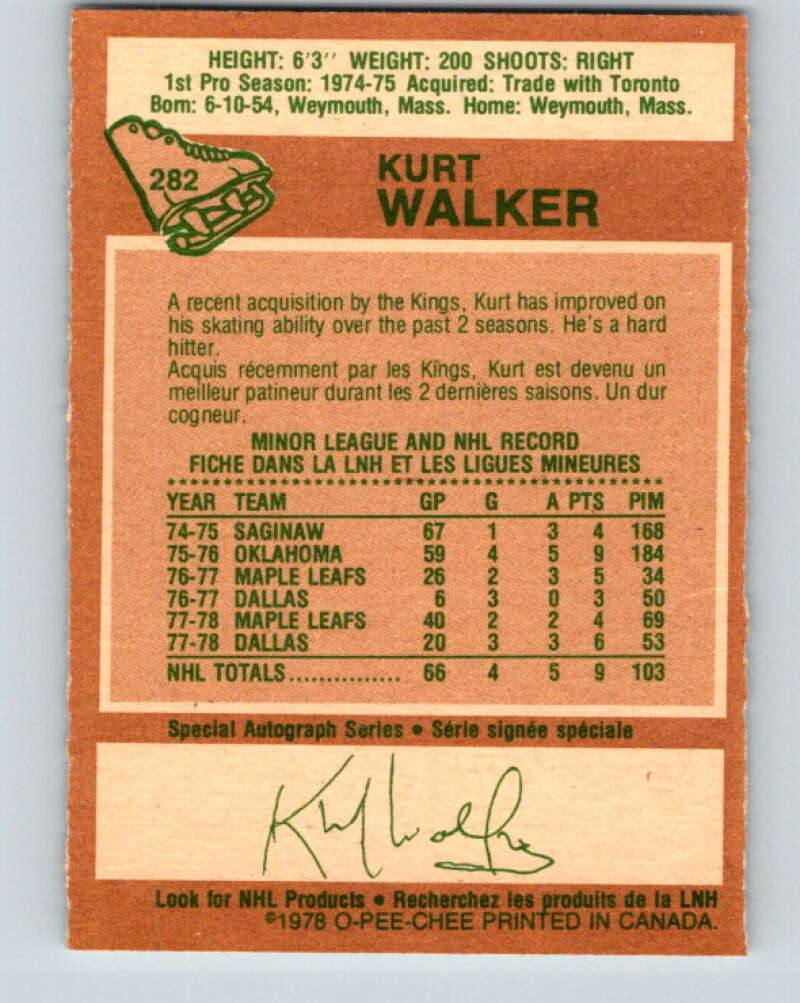 1978-79 O-Pee-Chee #282 Kurt Walker RC Rookie Kings V24828