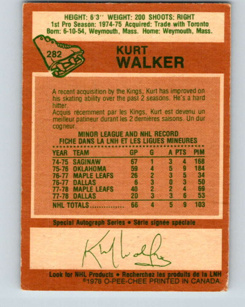 1978-79 O-Pee-Chee #282 Kurt Walker RC Rookie Kings V24829