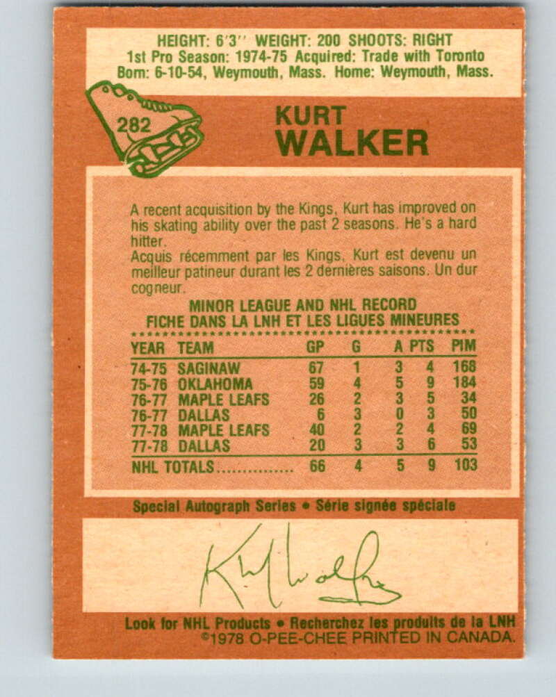 1978-79 O-Pee-Chee #282 Kurt Walker RC Rookie Kings V24830