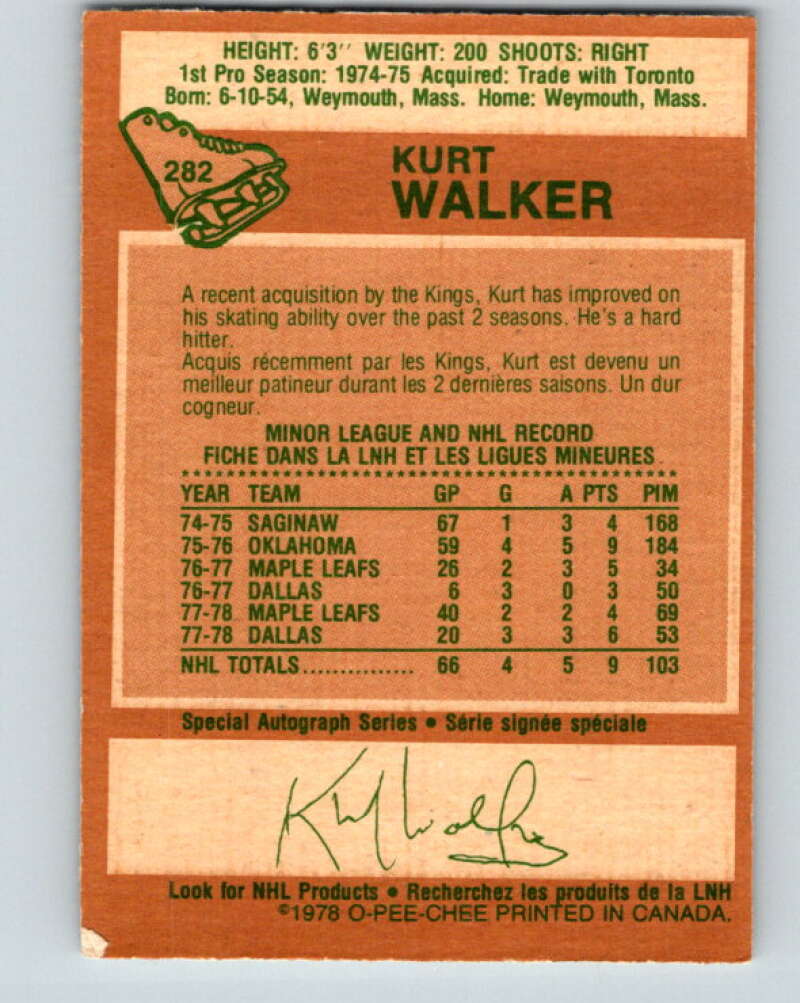 1978-79 O-Pee-Chee #282 Kurt Walker RC Rookie Kings V24833