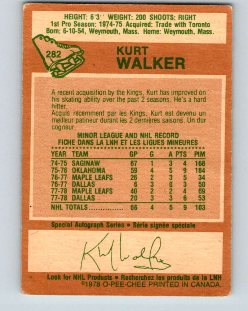 1978-79 O-Pee-Chee #282 Kurt Walker RC Rookie Kings V24834