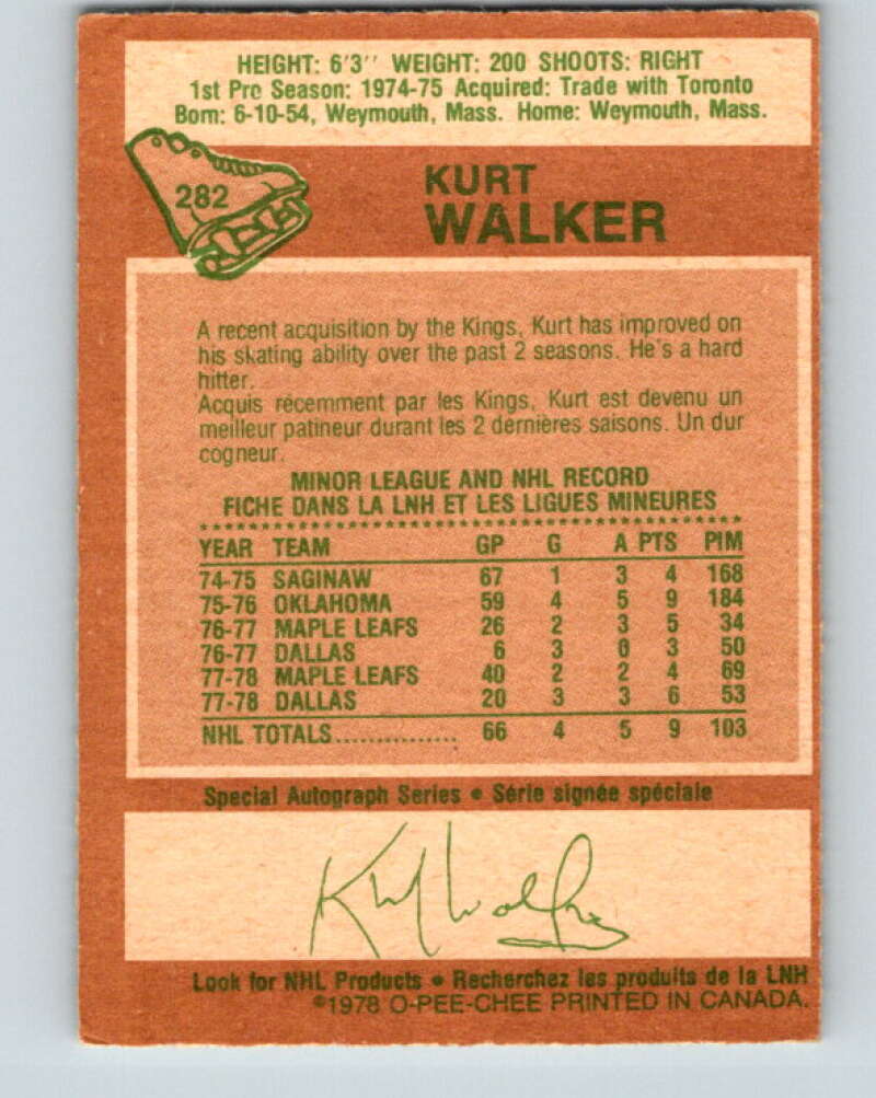 1978-79 O-Pee-Chee #282 Kurt Walker RC Rookie Kings V24835