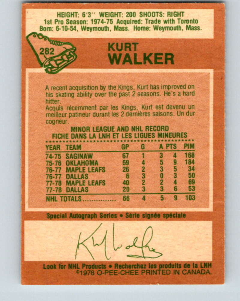 1978-79 O-Pee-Chee #282 Kurt Walker RC Rookie Kings V24838